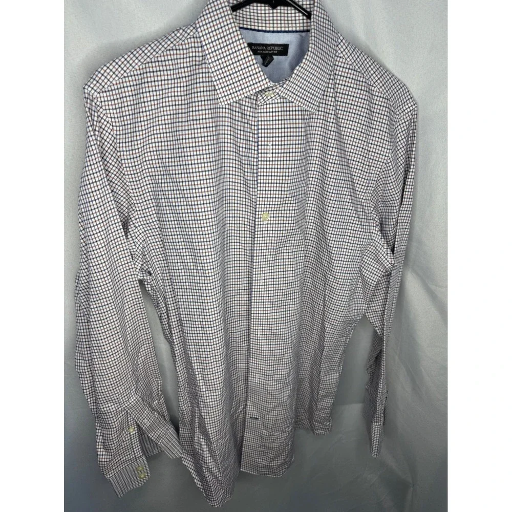 Banana Republic Mens Non-Iron Slim Fit Tattersall Check Button Down Shirt Blue M
